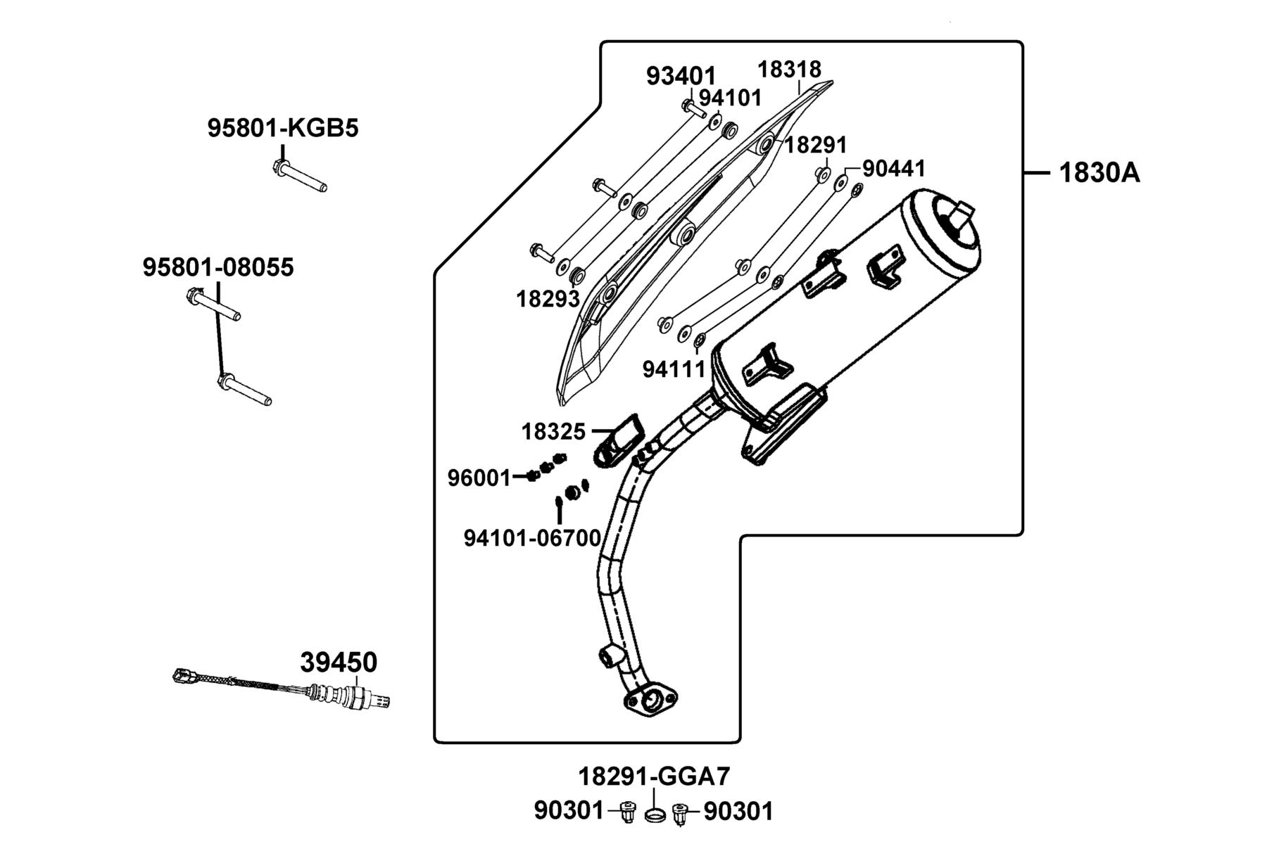 LIKE(2)50(2019~) Exhaust Muffler parts diagram