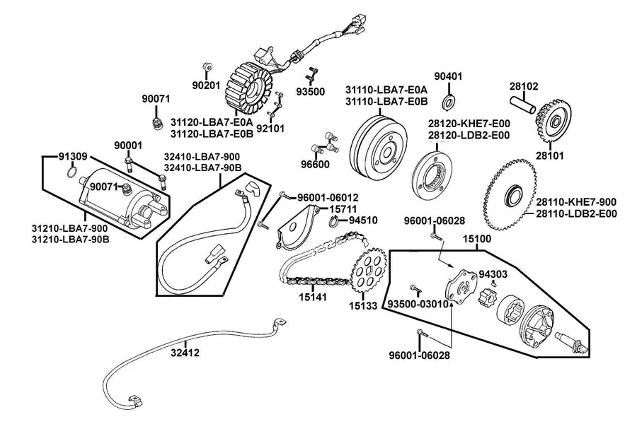 E06 Starting Motor and Generator parts diagram