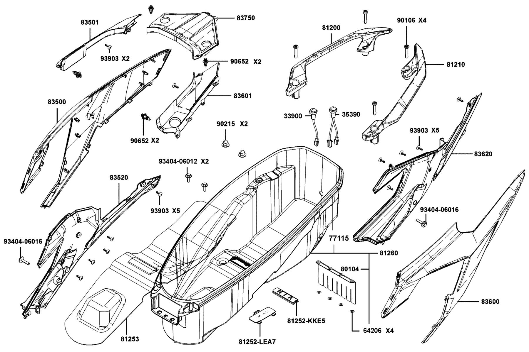 DOWNTOWN GT 350 Body Cover ● Luggage Box parts diagram