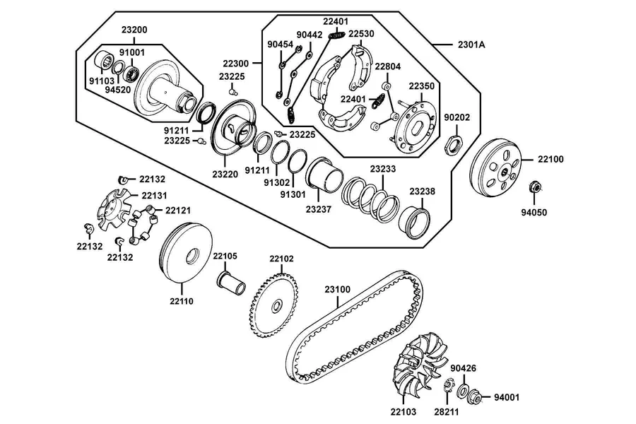 E05 Driven Pulley parts diagram