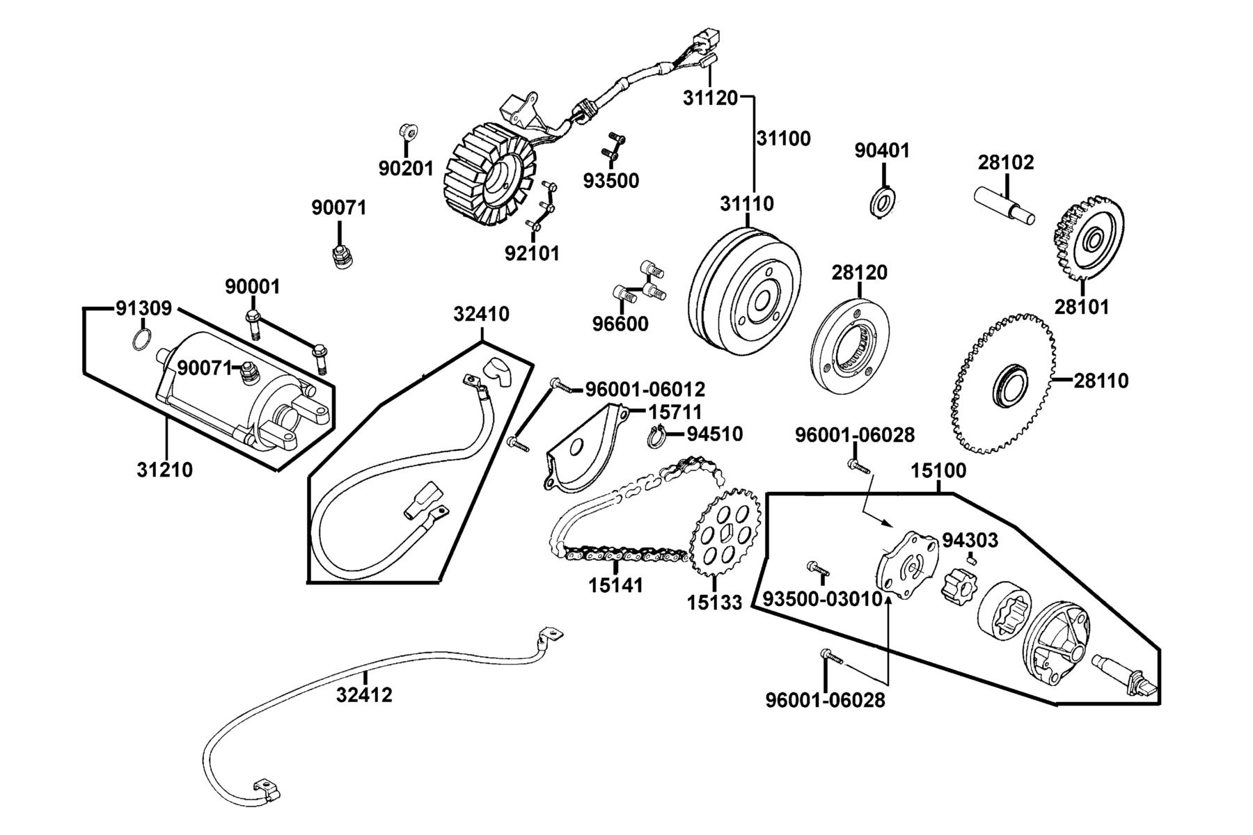 MXU 270 Starting Motor ● Generator parts diagram
