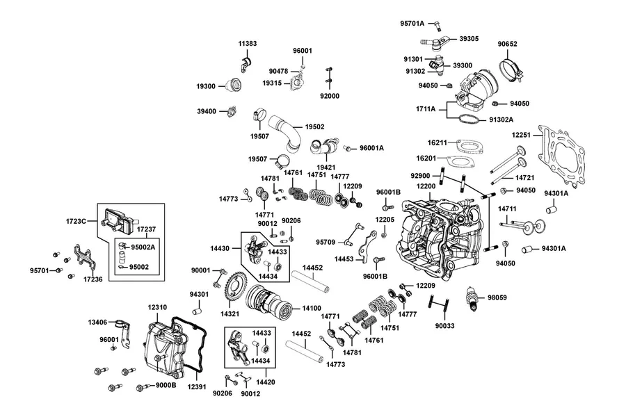 E02 Cylinder Head Cover and Cylinder Head parts diagram
