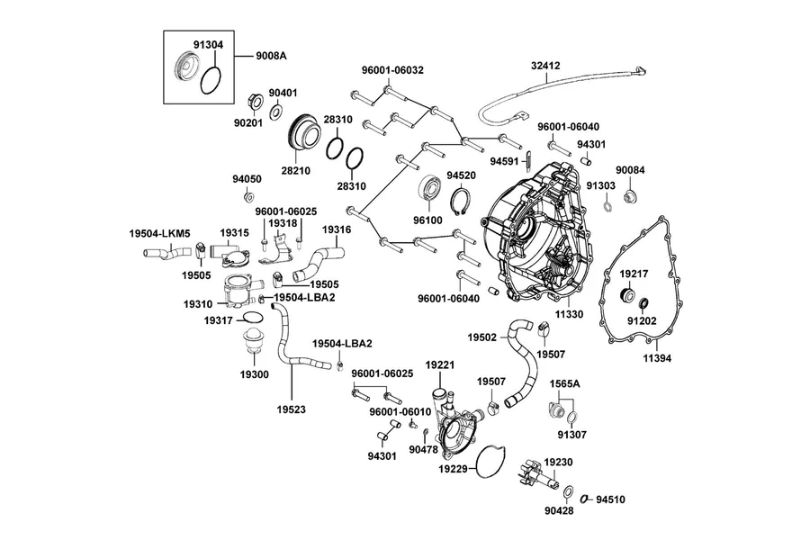 E04 Right Crankcase Cover and Water Pump parts diagram