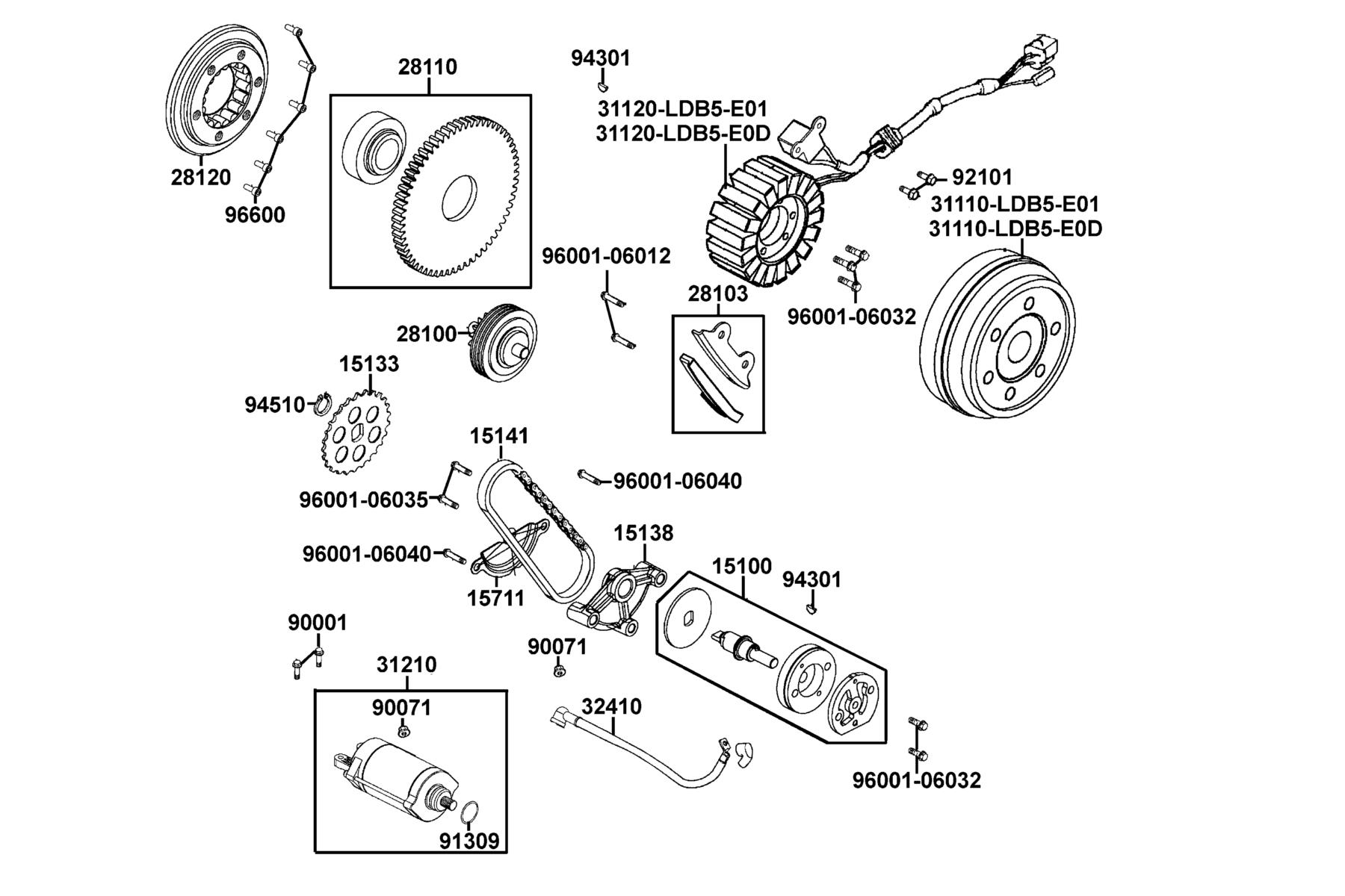 KYMCO MXU 500 (4*4 / IRS) (2009) Starting Motor and Generator parts diagram