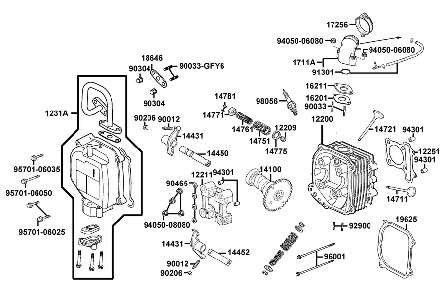 E02 Cylinder Head parts diagram