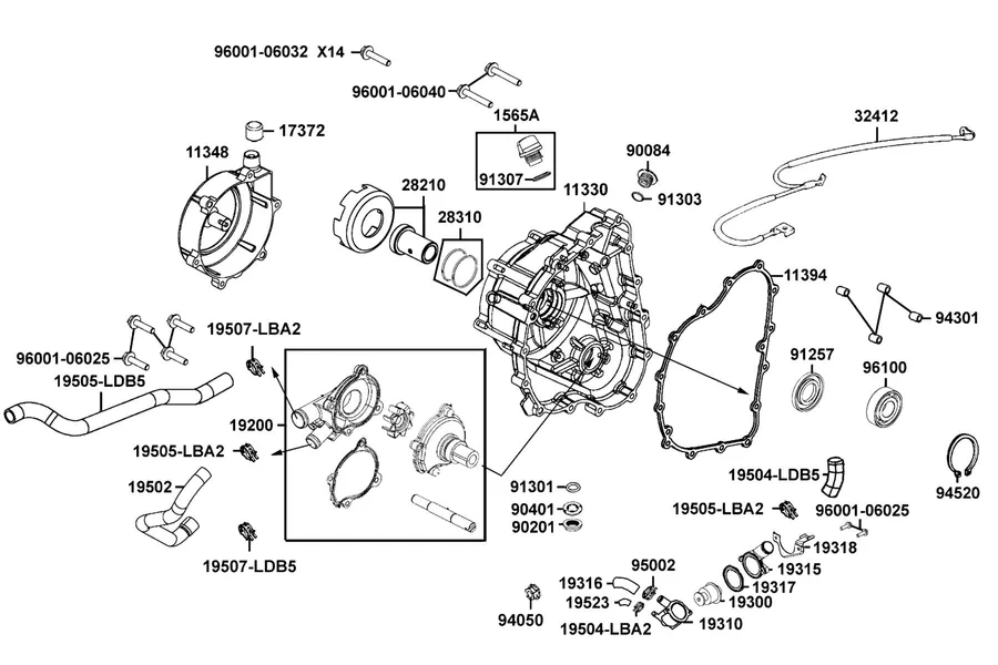 E04 Right Crankcase Cover and Water Pump parts diagram