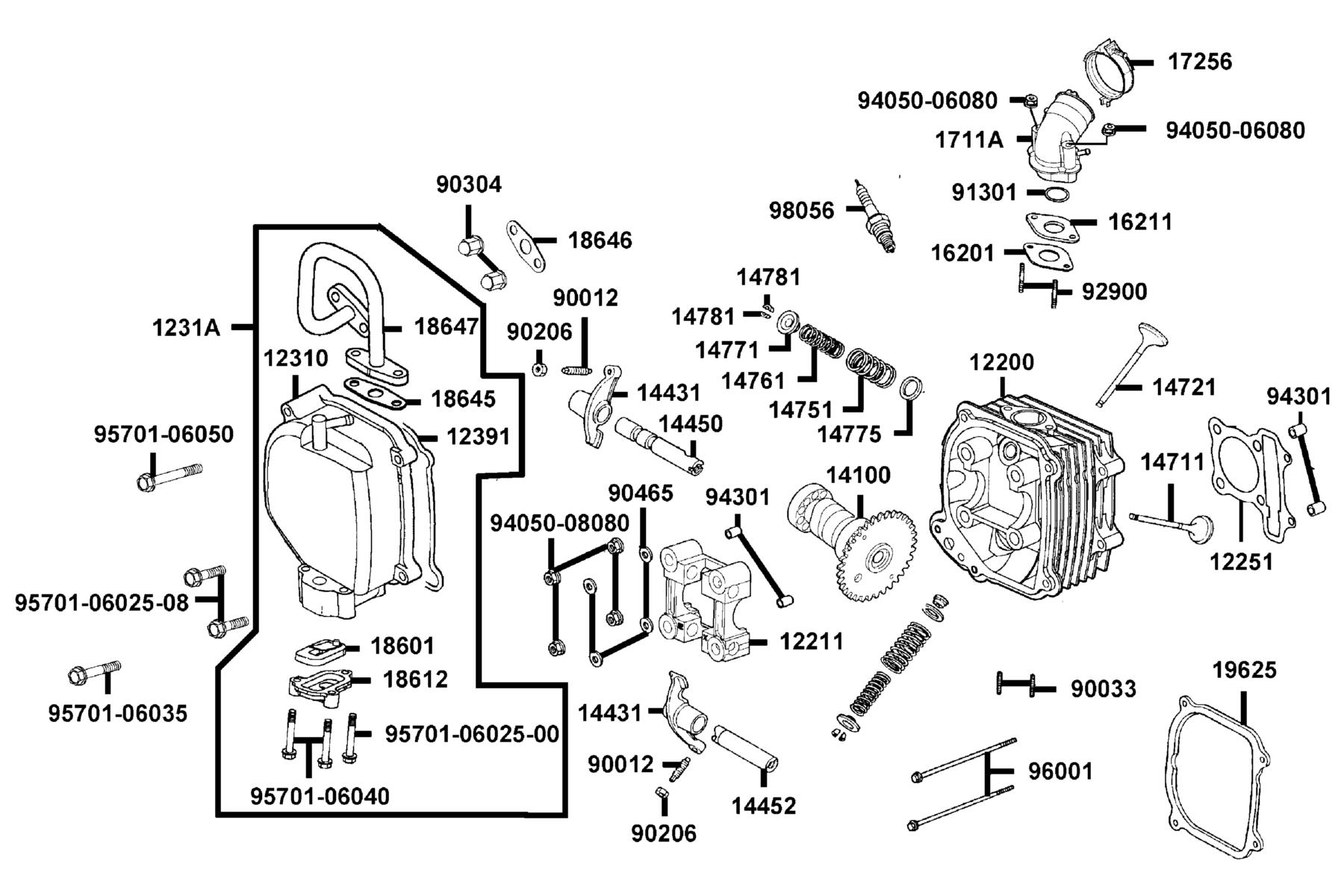 KYMCO Super8 150 (2008+) Cylinder Head parts diagram