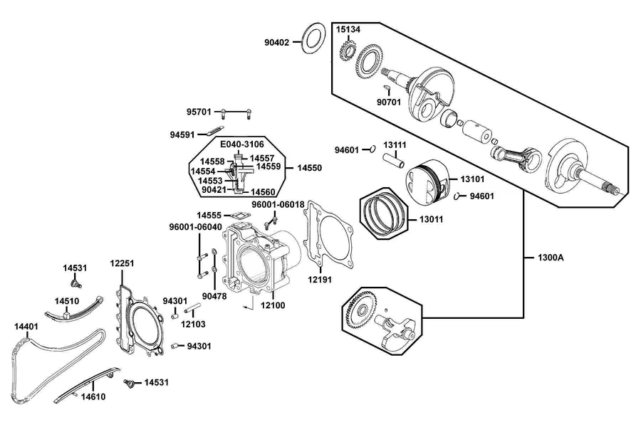 E03 Cylinder, Piston and Crankshaft parts diagram