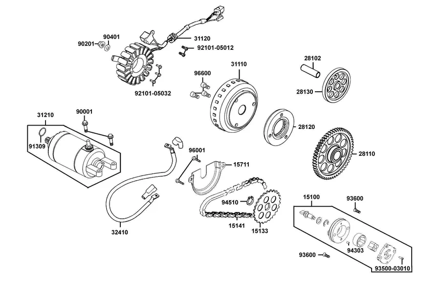E07 Starting Motor and Generator parts diagram