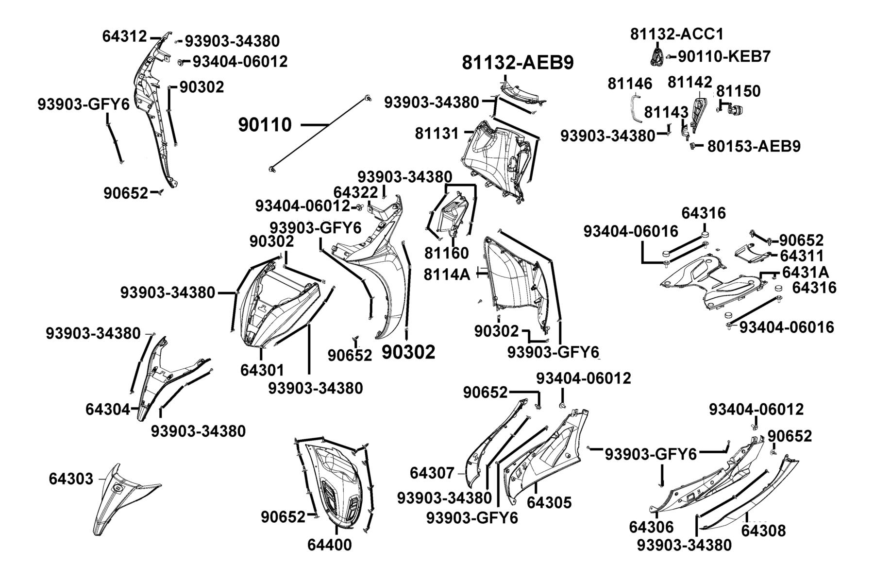 New People S 150(2020~ Front Cover ● Front Fender parts diagram