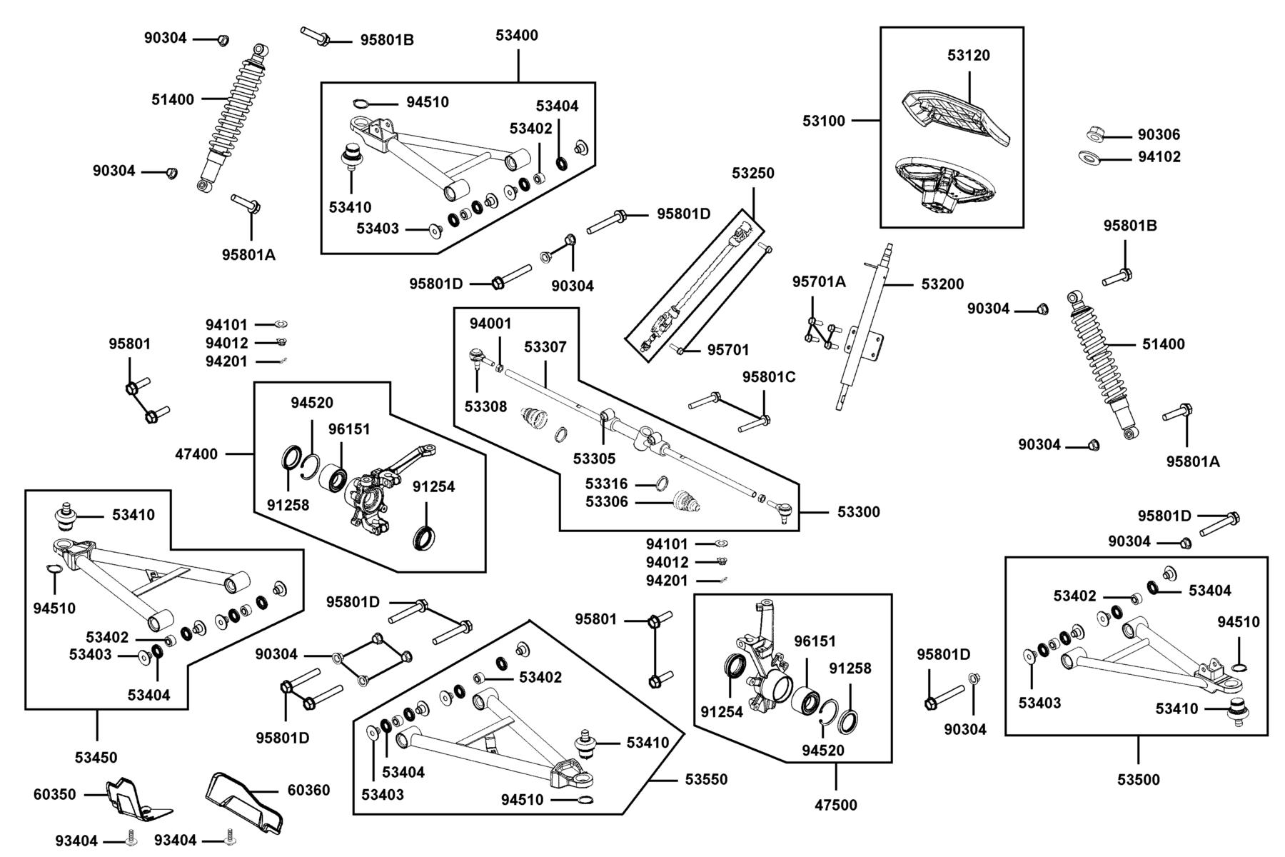 UXV 500i HE (2016~) Cushion Assy Fr● Wheel Assy Steering parts diagram