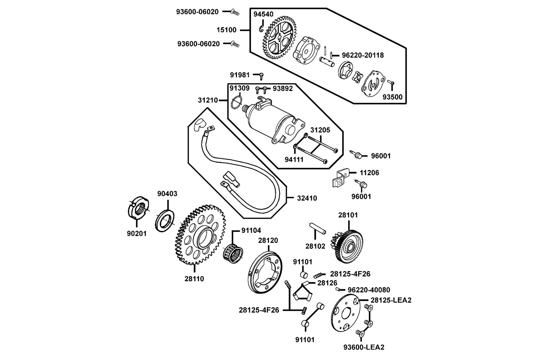 COMPAGNO 110i (2016~) Starting Motor●Oil Pump parts diagram