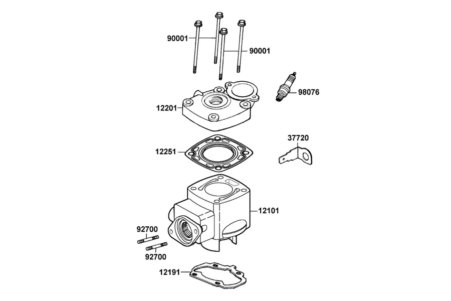 E02 Cylinder Head Cover and Cylinder Head parts diagram