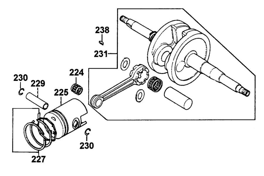E10 Crankshaft and Piston parts diagram