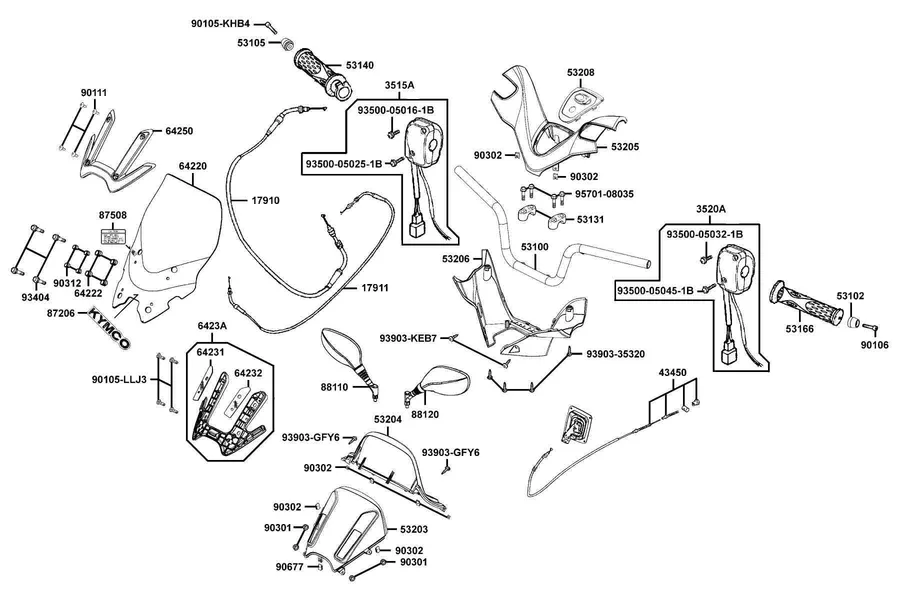 F03 Handle Steering and Handle Cover parts diagram