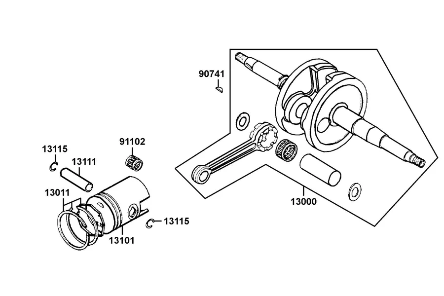 E10 Crankshaft and Piston parts diagram
