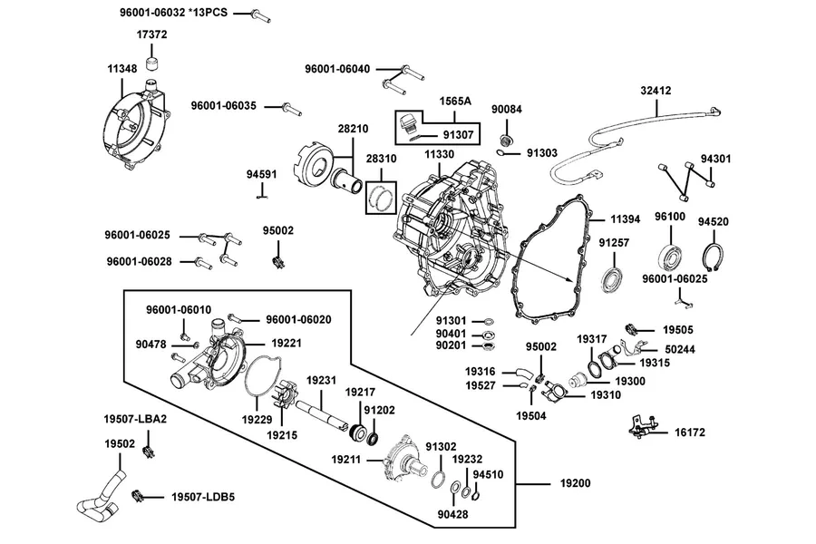 E04 Right Crankcase Cover and Water Pump parts diagram