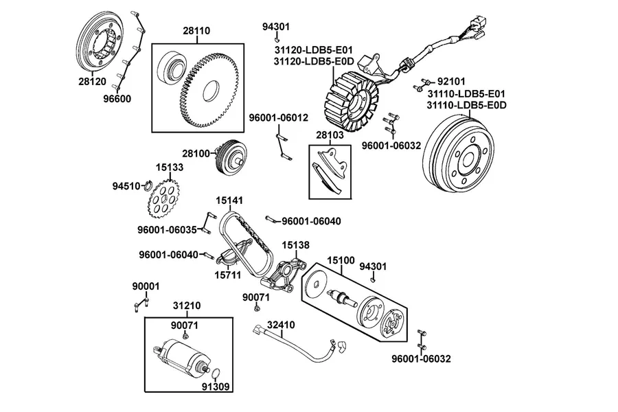E06 Starting Motor and Generator parts diagram