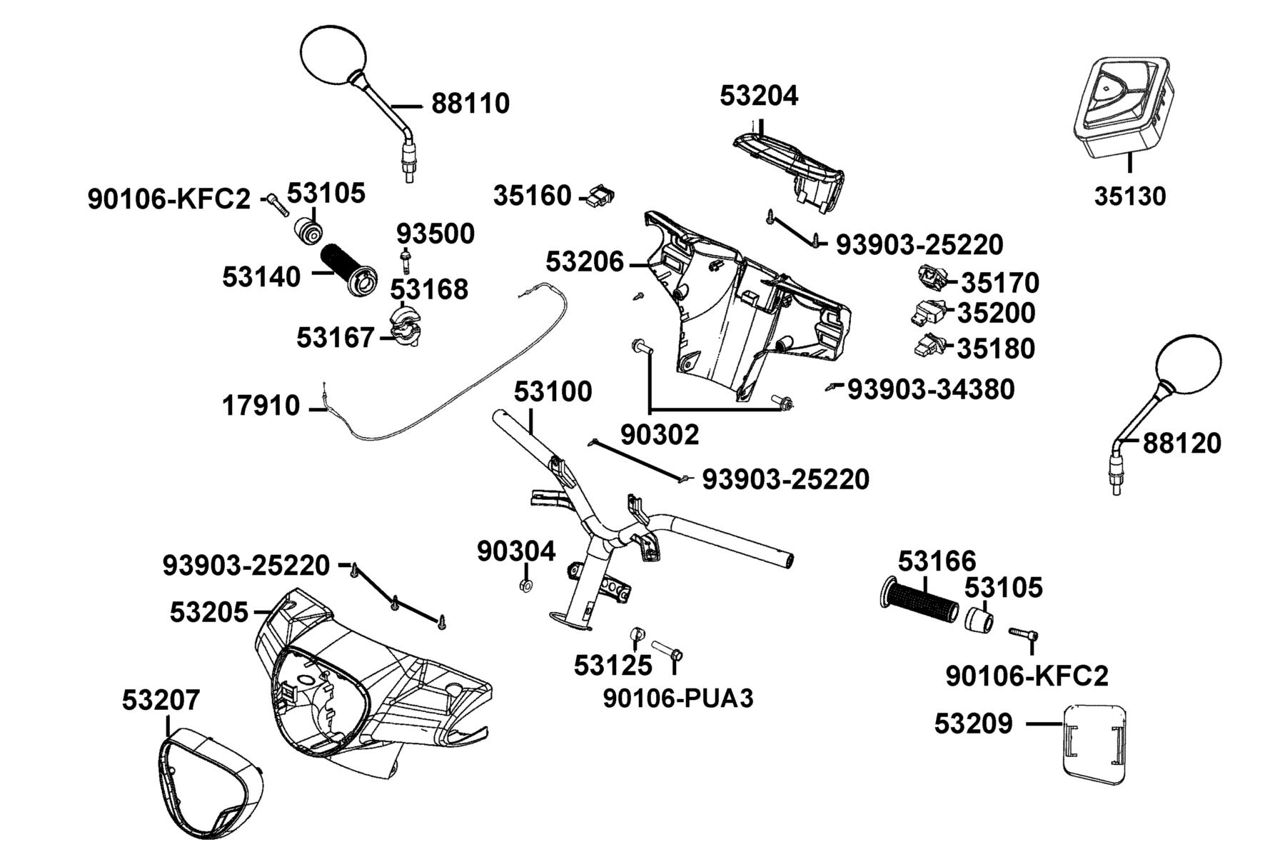 Like 150i Noodoe ABS (2023) Handle Steering ● Handle Cover parts diagram