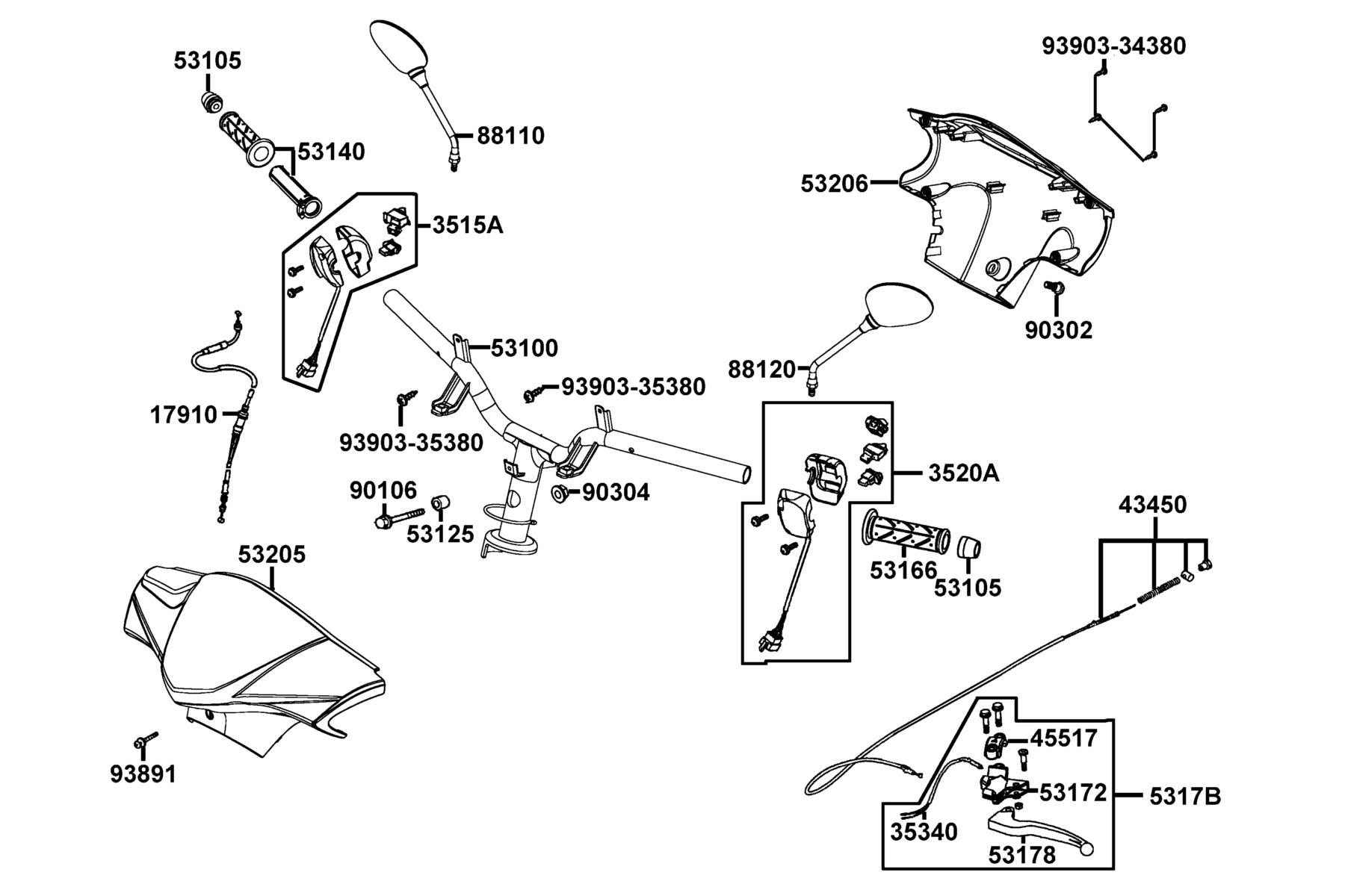 Agility 50(2020) Handle Steering ● Handle Cover parts diagram