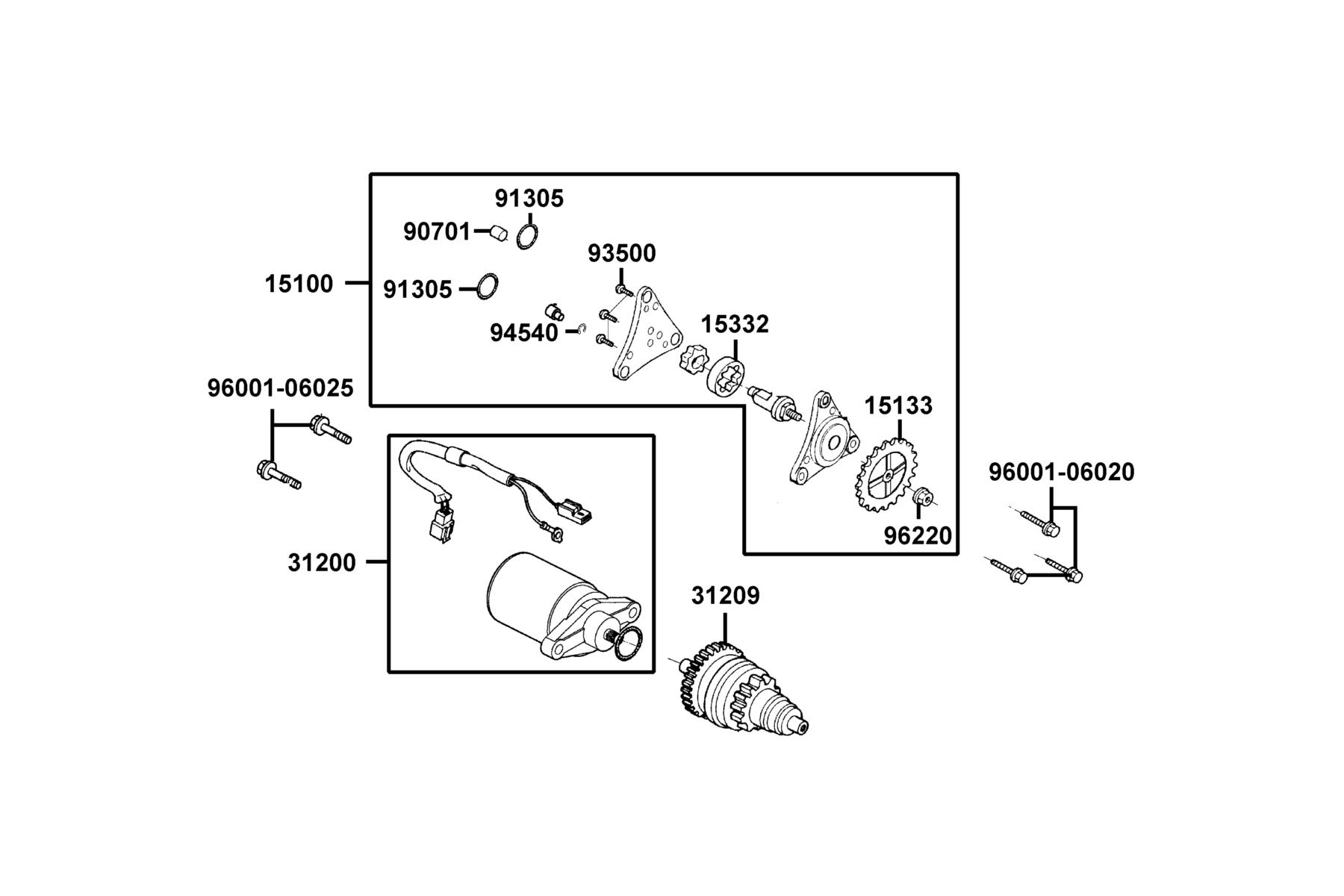 Super 8 50 MY2026 Starting Motor ● Oil Pump parts diagram