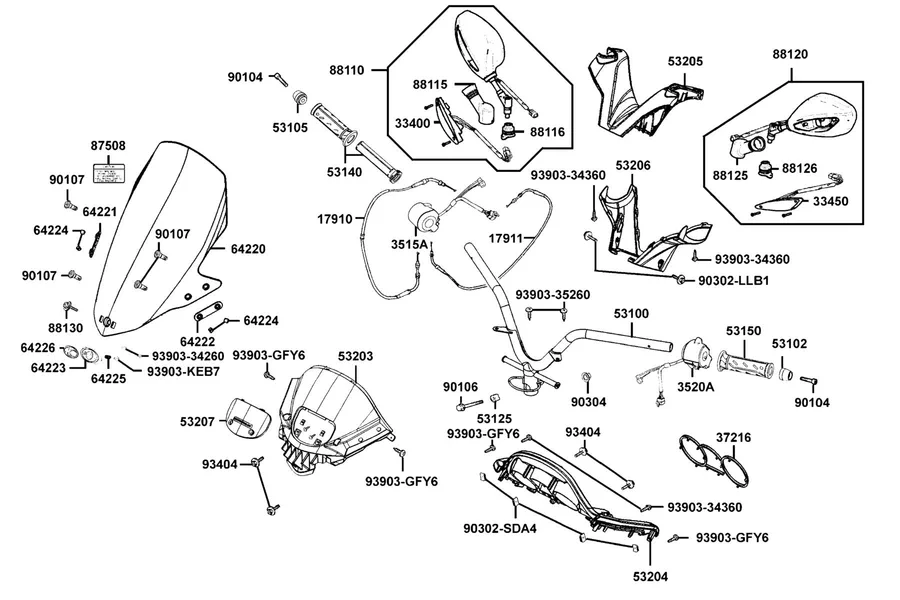 F03 Handle Steering parts diagram