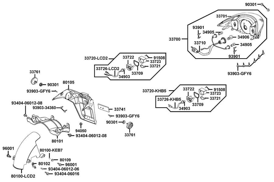 F18 Rear Light and Rear Fender parts diagram