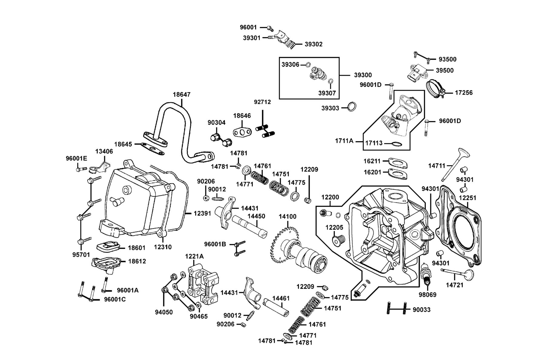 KYMCO YAGER GT 200i (2009-2013) Cylinder Head Cover and Cylinder Head parts diagram