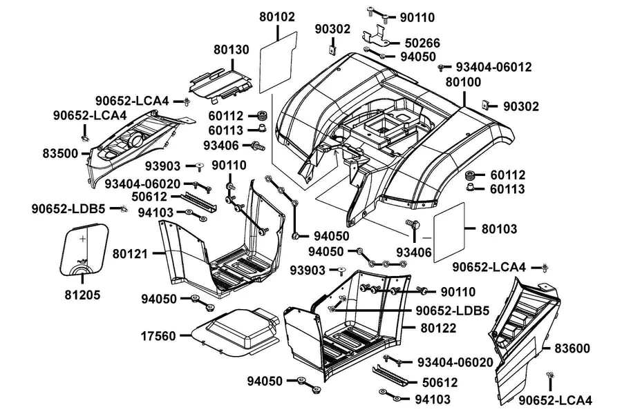 F12 Fender Rear and Mudguard Floor parts diagram