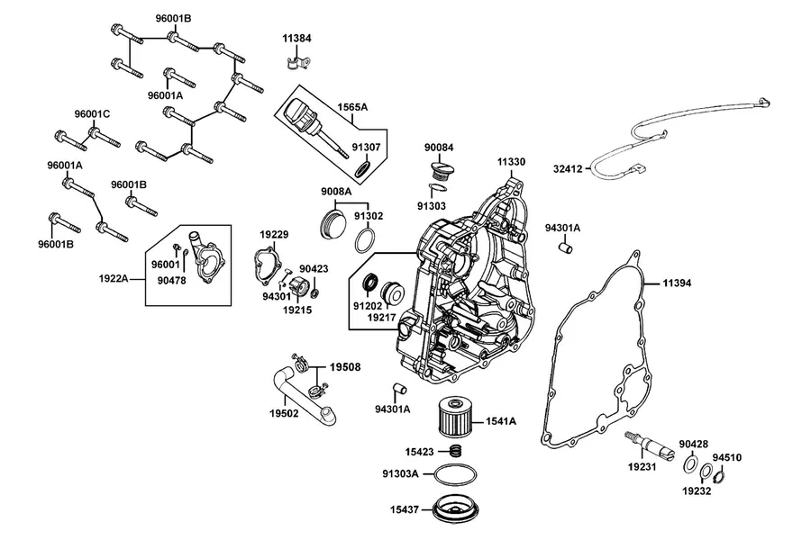 E04 Right Crankcase Cover and Water Pump parts diagram