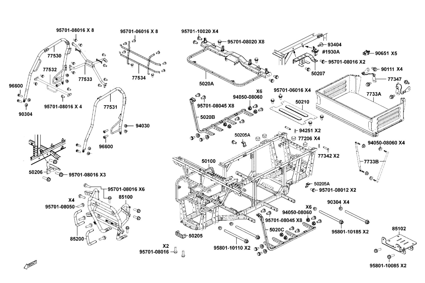 UXV Body Comp Frame●Cargo Bed Assy parts diagram