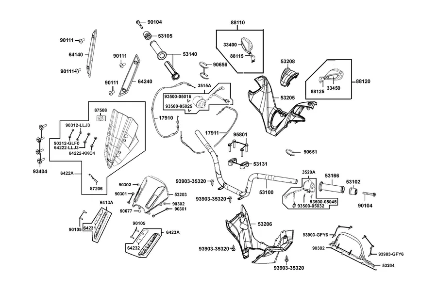 F03 Handle Steering parts diagram