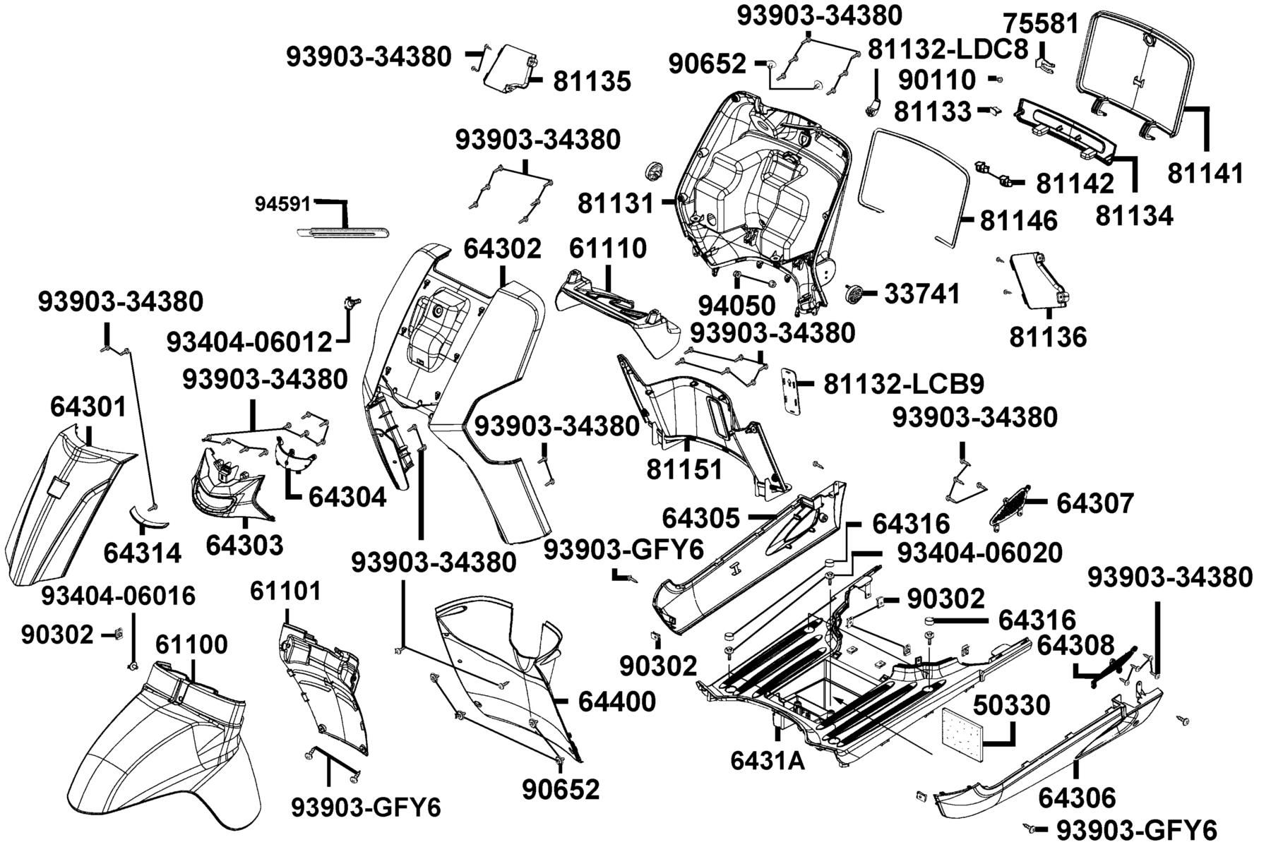 LIKE(2019~) Front Cover ● Front Fender parts diagram