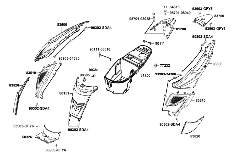 F12 Body Cover and Luggage Box parts diagram