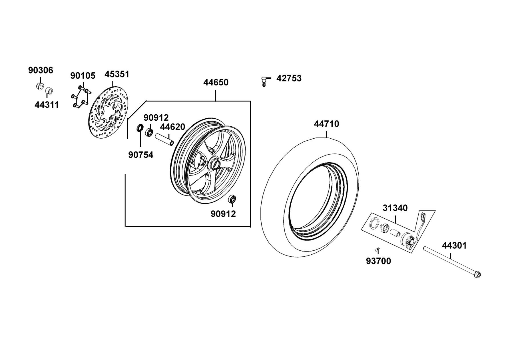 SPADE 150 FI(2018) Front Wheel parts diagram