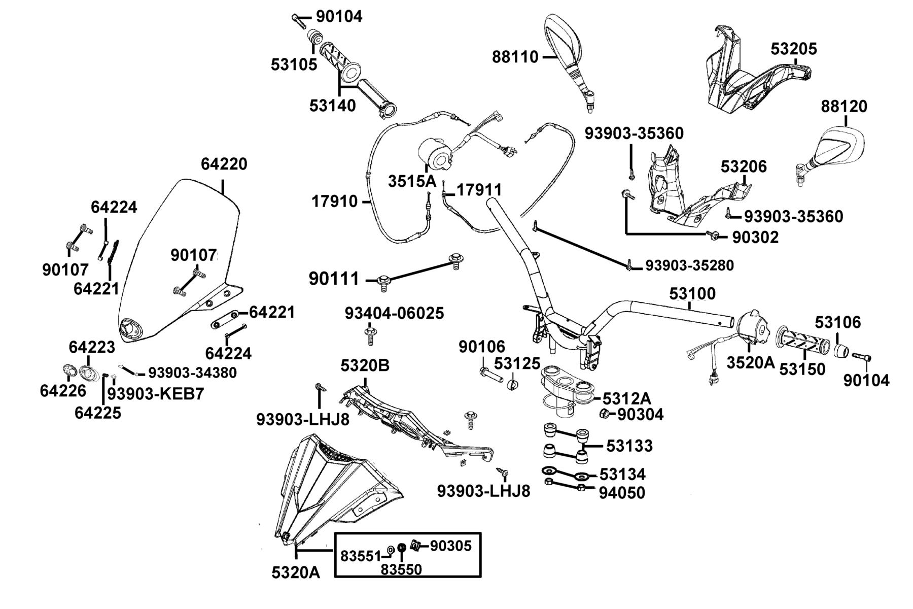X-Town 300i ABS (2021) Handle Steering ● Handle Cover parts diagram