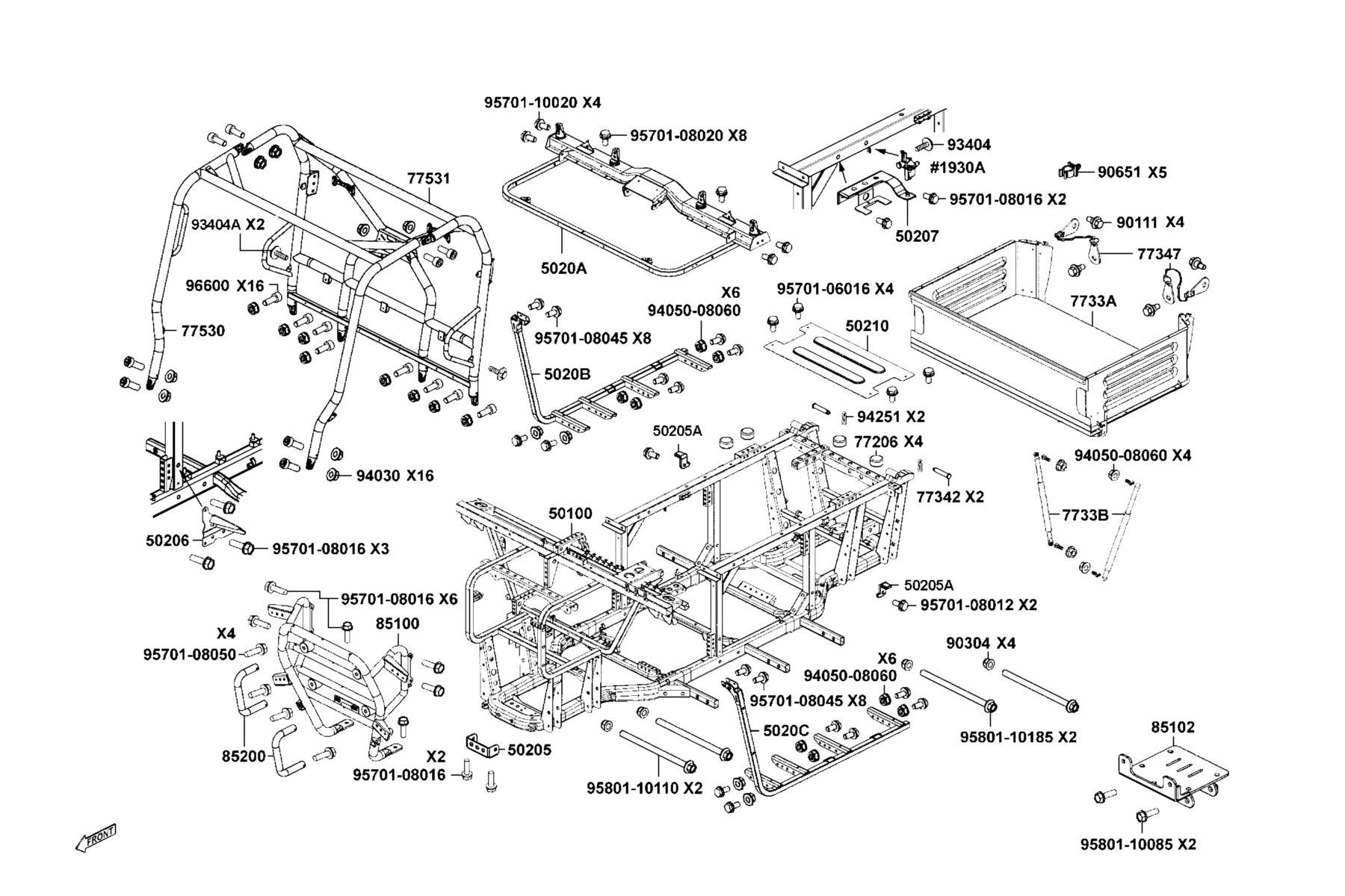 UXV 450i LE(2019) Body Comp Frame●Cargo Bed Assy parts diagram