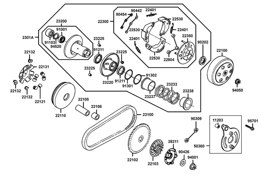 E05 Driven Pulley parts diagram