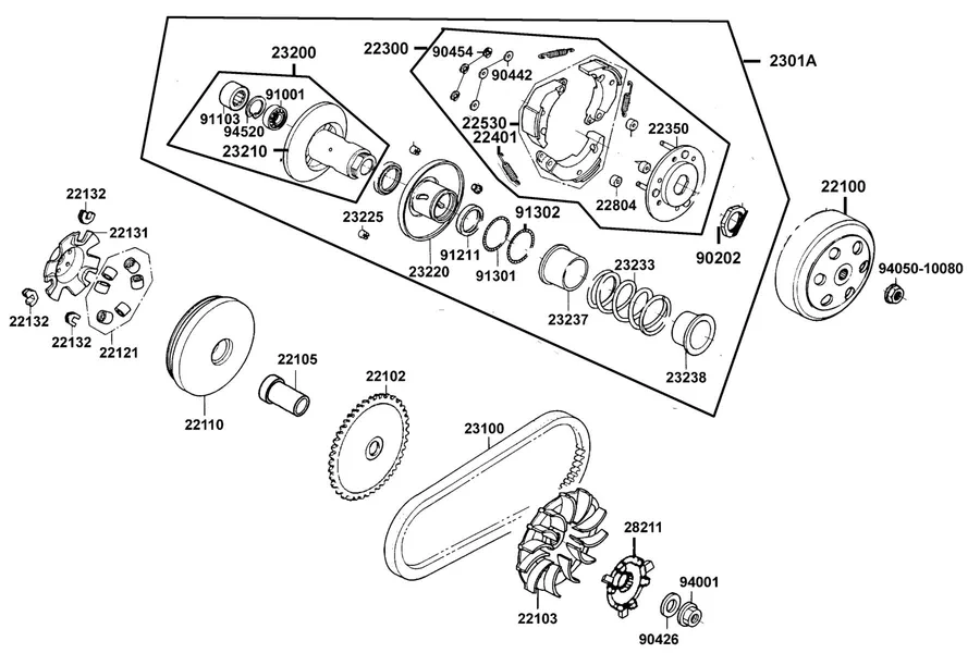E06 Driven Pulley parts diagram
