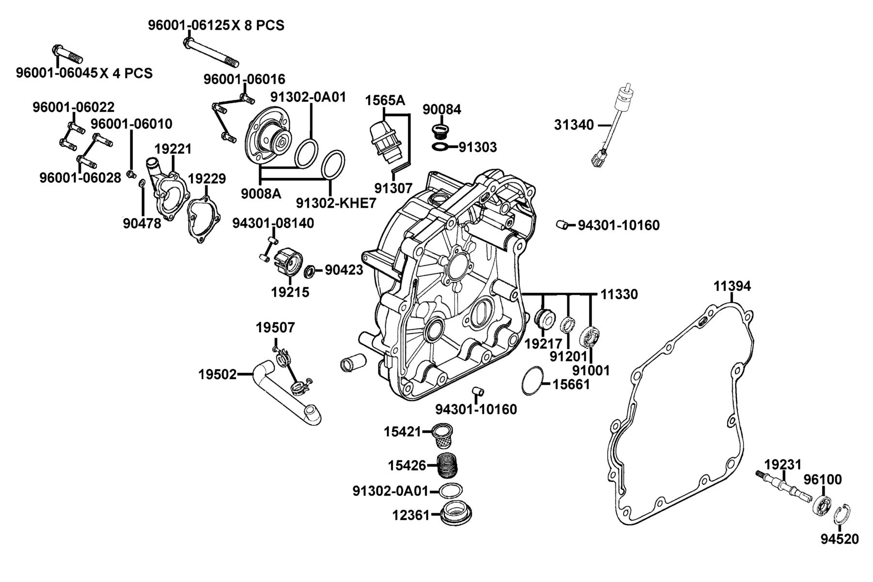 MXU 270(2021) Right Crankcase Cover ● Water Pump parts diagram