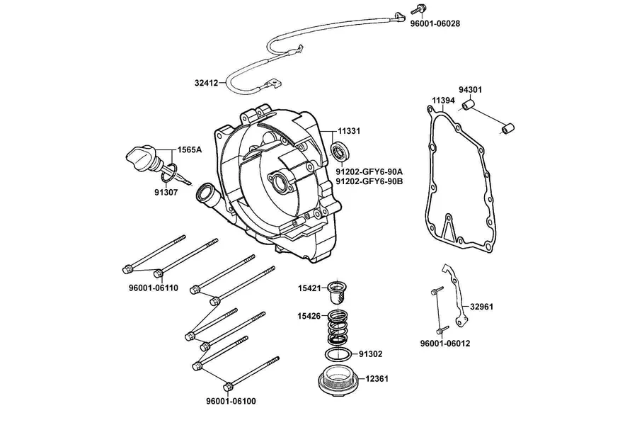 E04 Right Crankcase Cover and Water Pump parts diagram