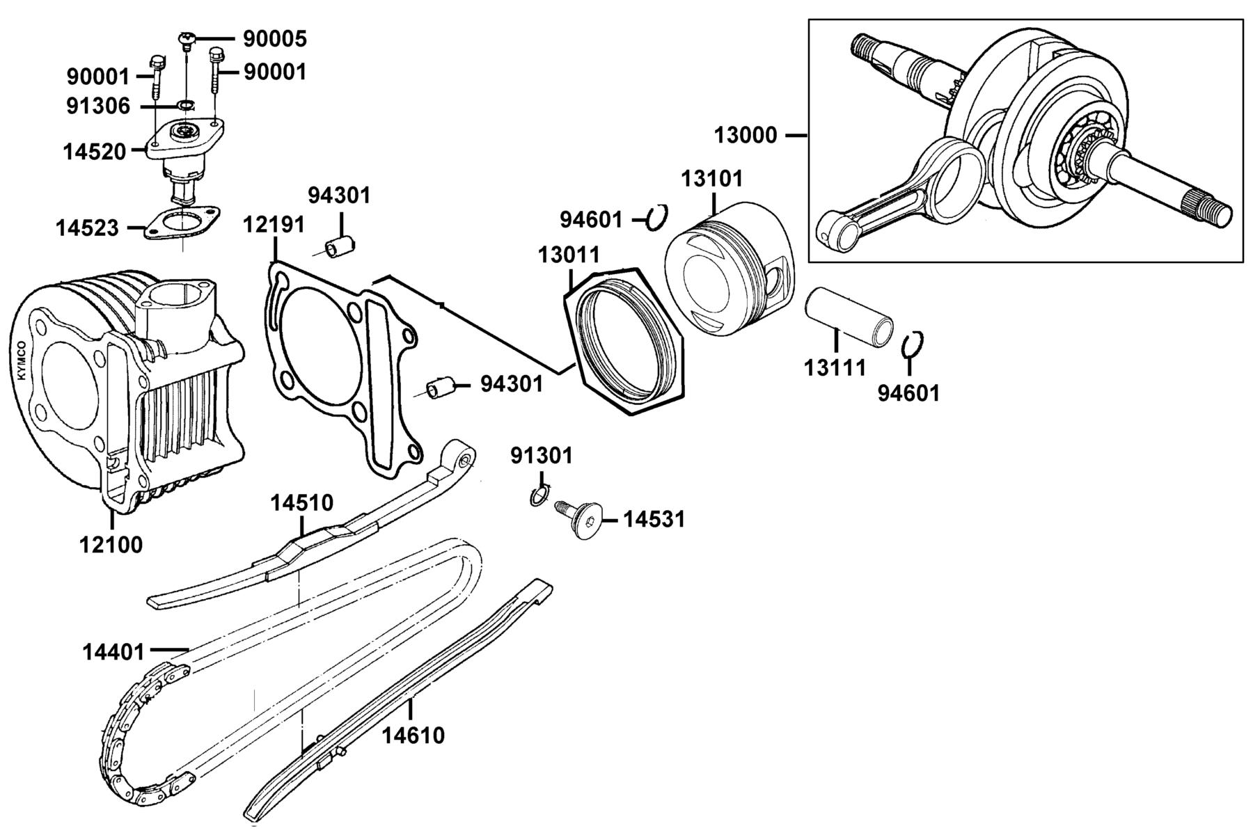 SUPER 8 150 Cylinder ● Piston ● Crankshaft parts diagram