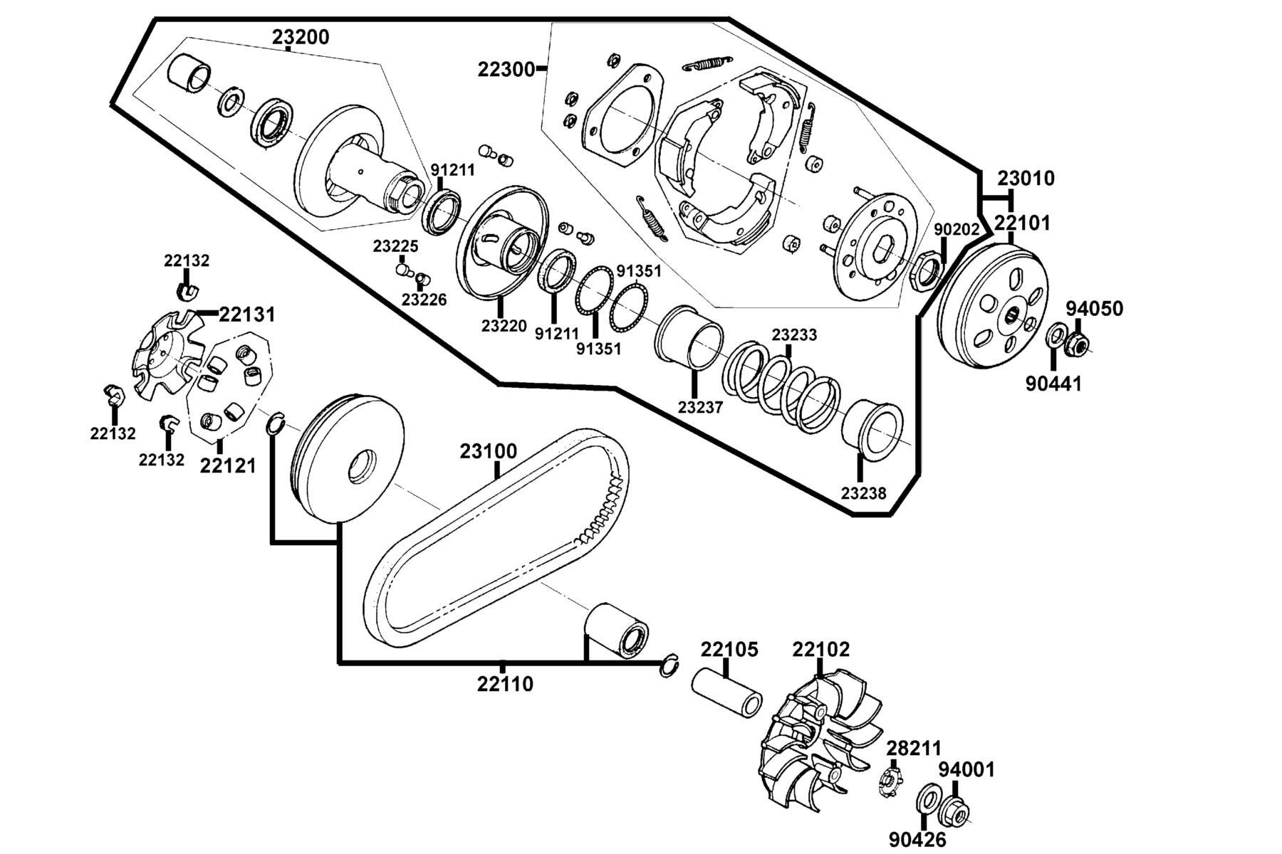 KYMCO LIKE 200 LX (2012+) Driven Pulley parts diagram