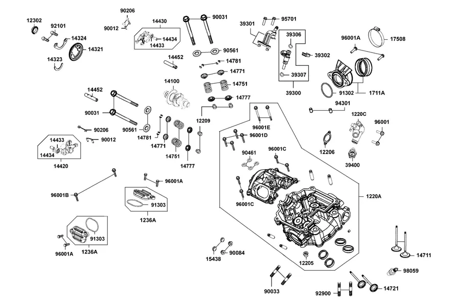 E03 Cylinder Head Cover and Cylinder Head parts diagram
