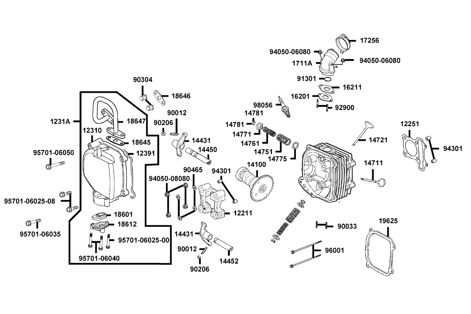 KYMCO SUPER8 150 (2011+) Cylinder Head parts diagram
