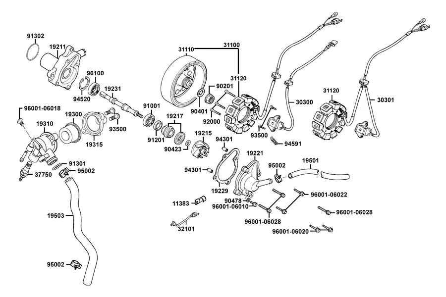 E08 Generator and Water Pump parts diagram