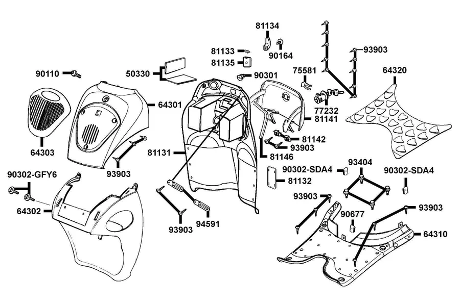 F05 Front Cover and Floor Panel parts diagram