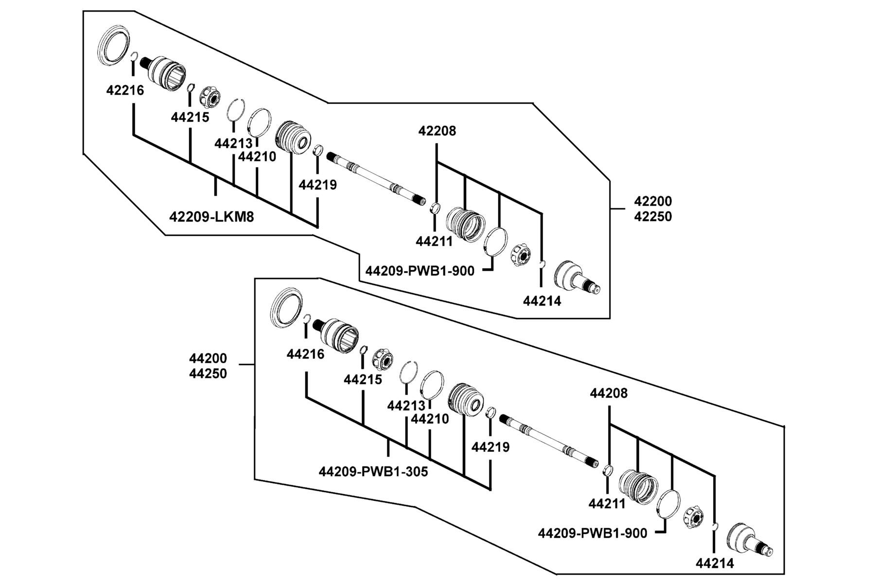 UXV (2022) Separated Parts Of Halfshaft parts diagram