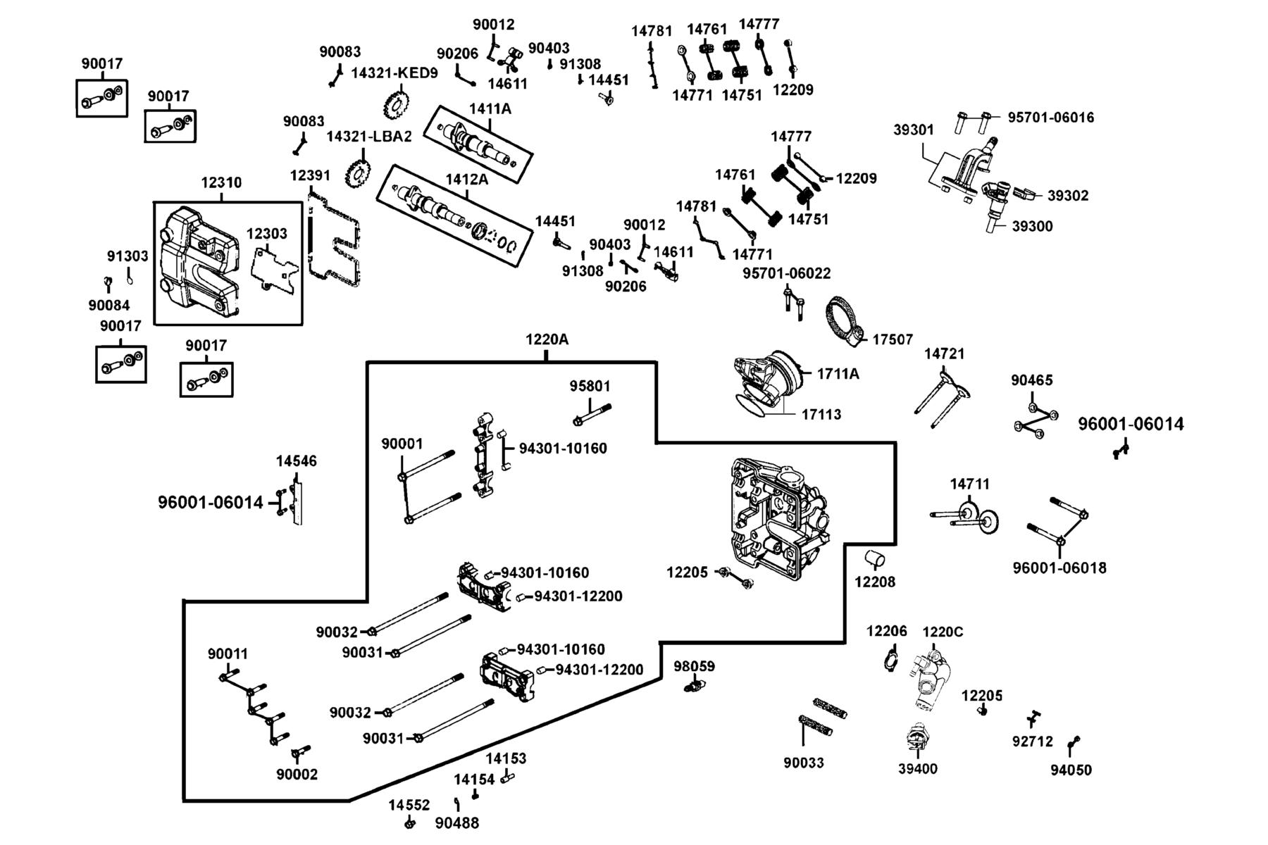 KYMCO MXU 500i (2011-2012) Cylinder Head Cover and Cylinder Head parts diagram