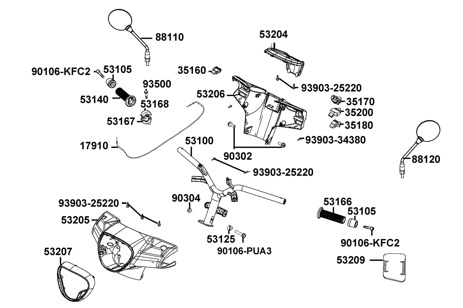 Like 150i ABS(2022) Handle Steering ● Handle Cover parts diagram